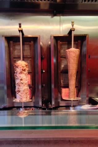 Chicken (left) and lamb (right) shawarma spits.