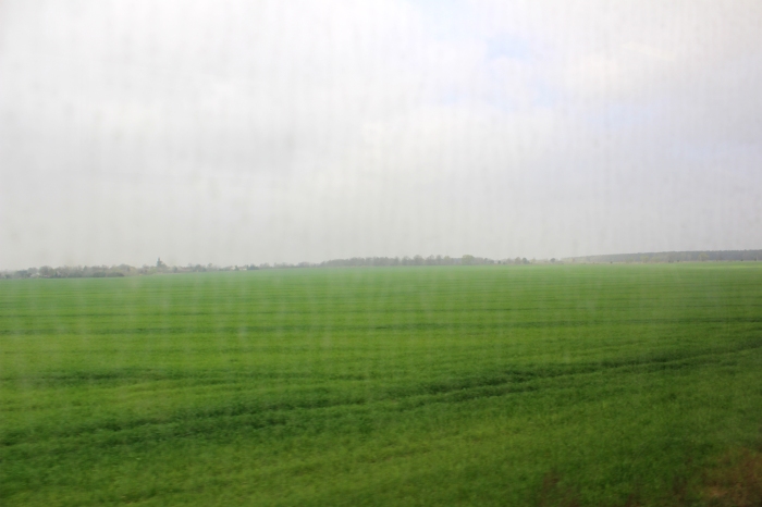 The view of the German countryside from the moving train
